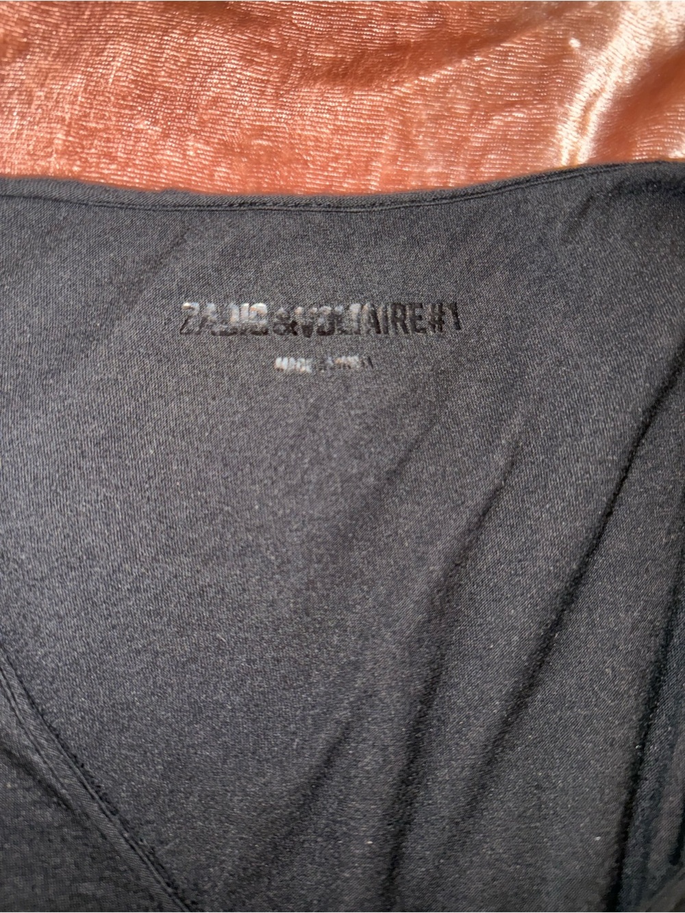 Zadig & Voltaire Black 'WILD' Diamanté V-Neck Tee - Picture 3 of 3